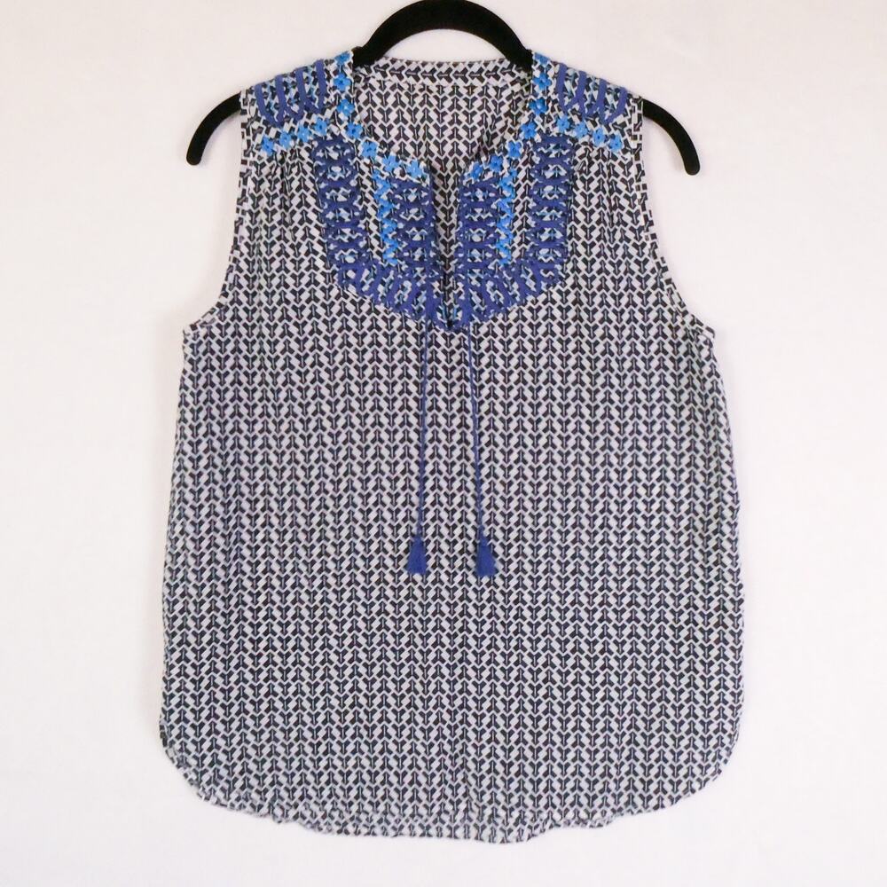 J. Crew Embroidered Sleeveless Top Sz L Cotton Silk Boho Cottage Retro Layering